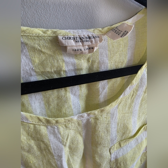 Christian Siriano - 100% Linen Yellow & White Striped Short Sleeve Top - Size Sm - Picture 2 of 4